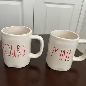 Rae Dunn White Mugs with Red Text - Yours and Mine